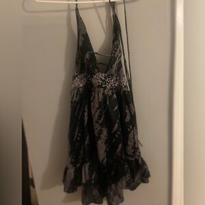 Urban Outfitters Black and Cream Patterned Mini Dress